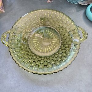 Indiana Glass Avocado Green Honeycomb Dish